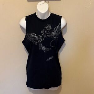 Women's Black Graphic Muscle Tee with Wings